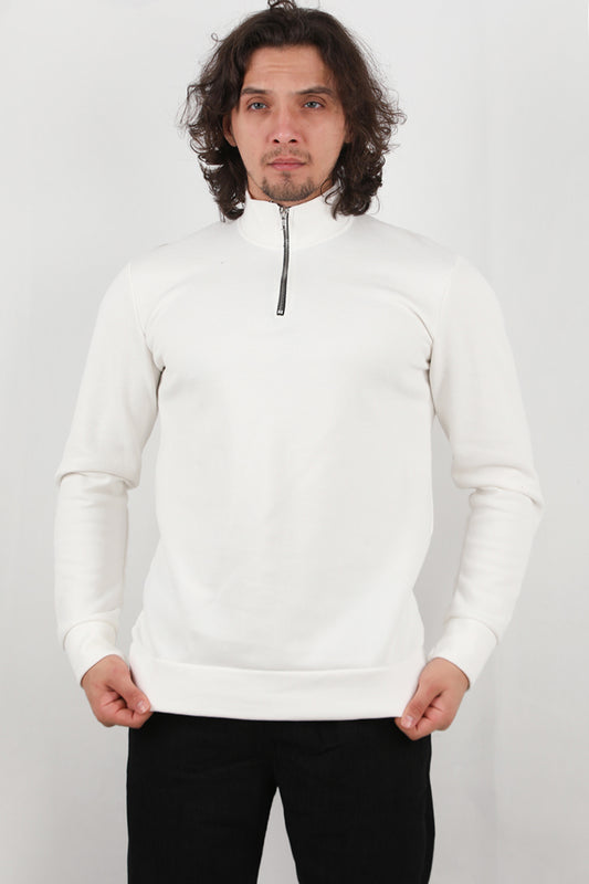 Standor Erkek Yarım Fermuar Dik Yaka Pike Sweat Ekru