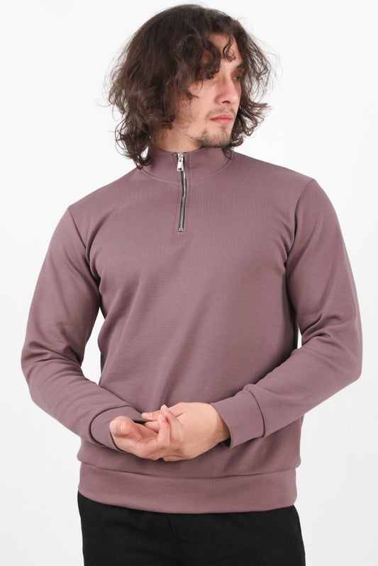 Standor Erkek Yarım Fermuar Dik Yaka Pike Sweat Gül Kurusu