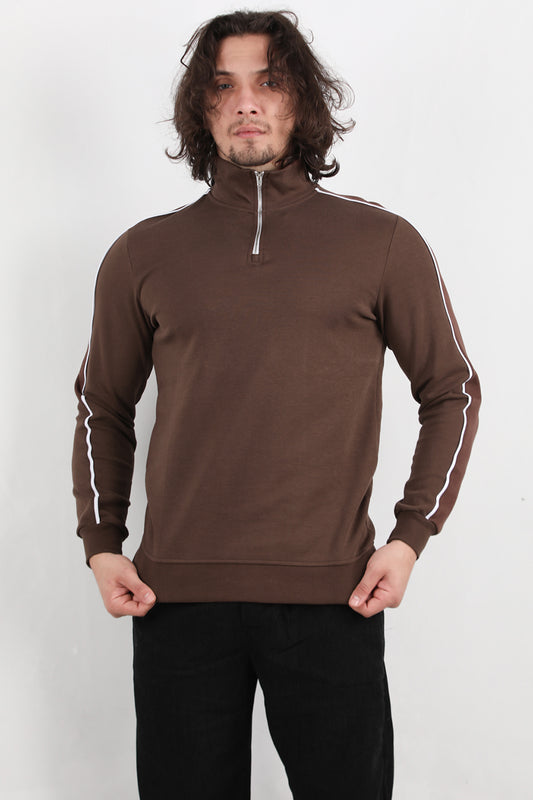 Strivex Erkek Yarım Fermuarlı Kol Şeritli Sweat Siyah