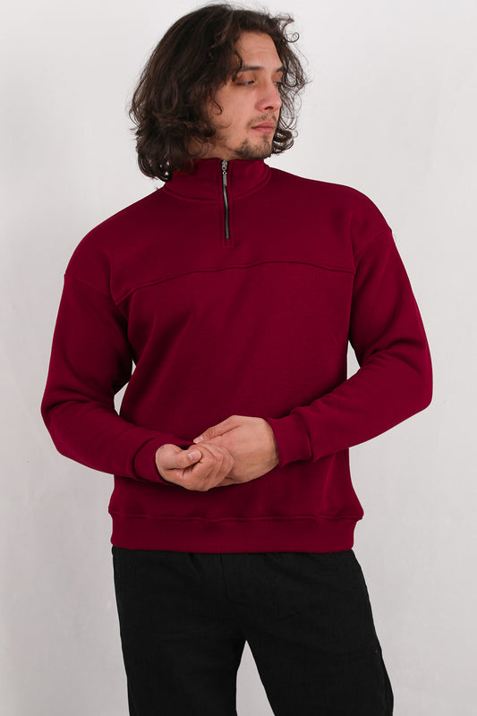 Menswear Erkek Yarım Fermuar Sweat Bordo