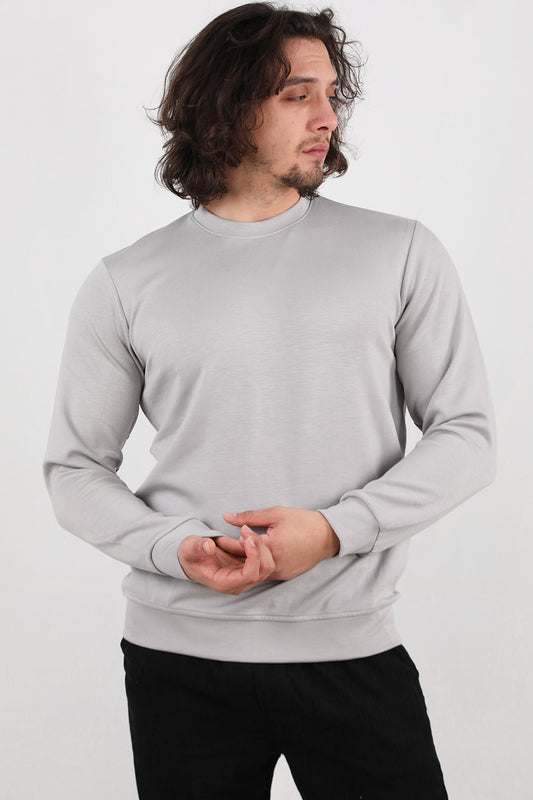 Basicore Erkek Bisiklet Yaka Düz Sweat Gri