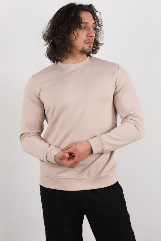 Basicore Erkek Bisiklet Yaka Düz Sweat Vizon