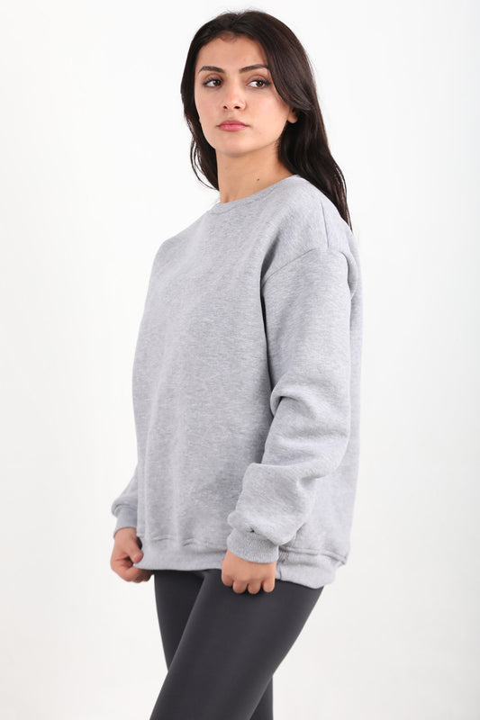 Kadın Bisiklet Yaka Sweat Gri