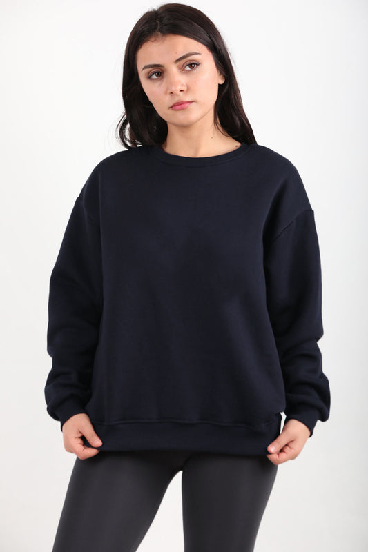 Softlyra Kadın Bisiklet Yaka Sweat Lacivert