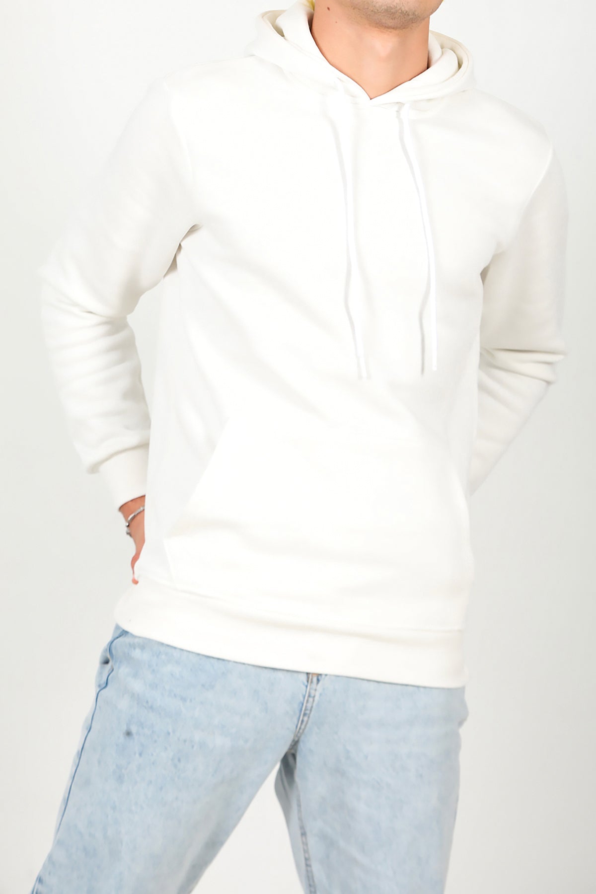 Erkek Kapşonlu Sweat Ekru