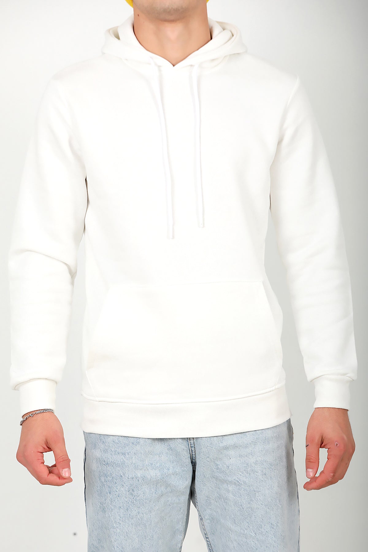Erkek Kapşonlu Sweat Ekru