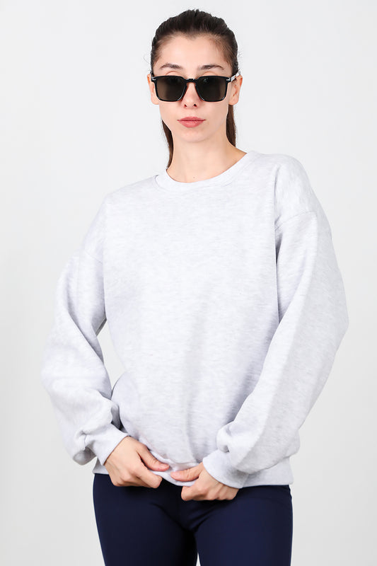 Kadın Bisiklet Yaka Şardonlu Sweat Gri