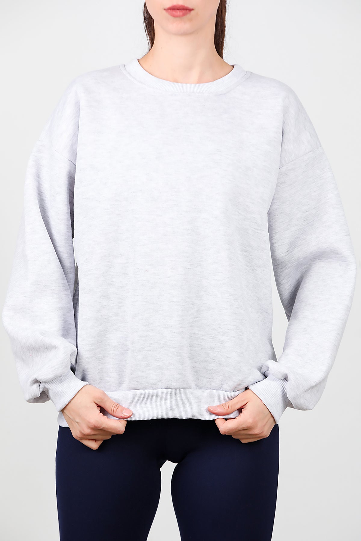 Kadın Bisiklet Yaka Şardonlu Sweat Gri