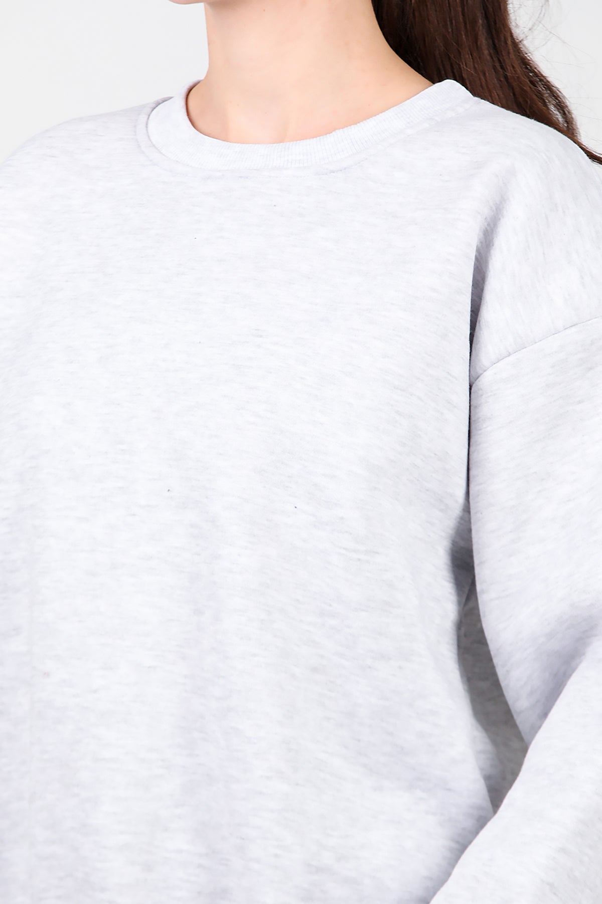 Kadın Bisiklet Yaka Şardonlu Sweat Gri