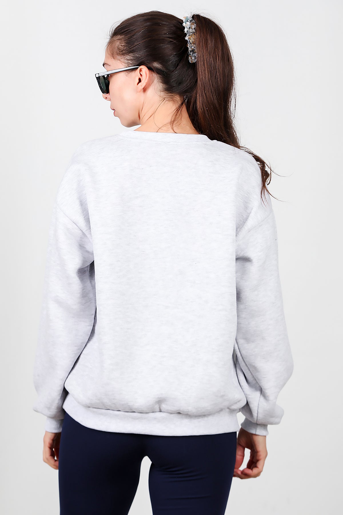 Kadın Bisiklet Yaka Şardonlu Sweat Gri
