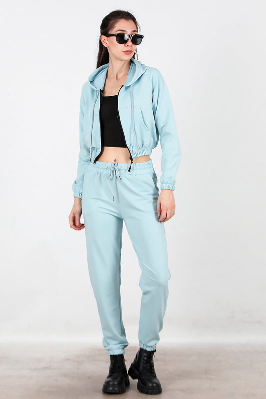 Kadın Croplu Eşofman Takım Mavi