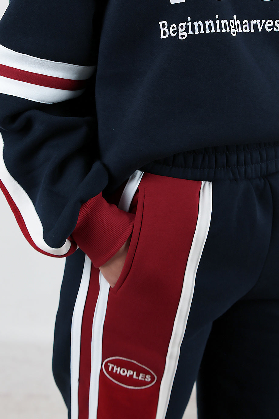 Kadın Şeritli Yazılı Bisiklet Yaka Eşofman Takımı Lacivert