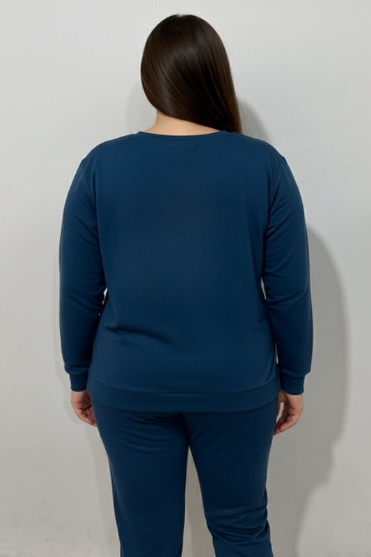 Büyük Beden Yıldız Varaklı Takım İndigo