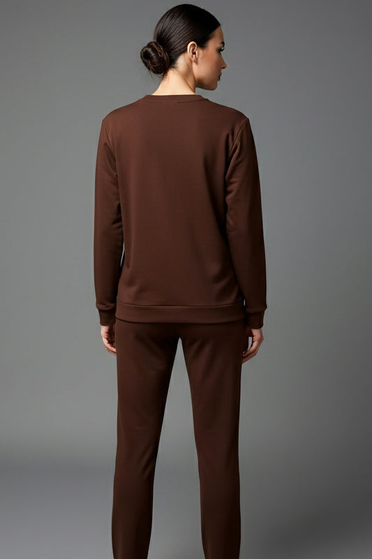 Büyük Beden Yıldız Varaklı Takım Kahverengi