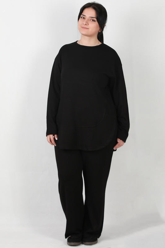 Modera Büyük Beden Parça Detay İkili Takım Siyah