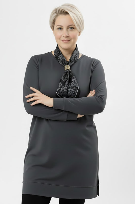 Scarfmode Büyük Beden Fularlı Tunik Füme