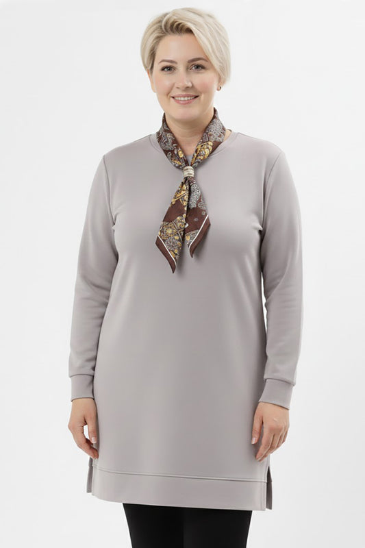 Scarfmode Büyük Beden Fularlı Tunik Gri