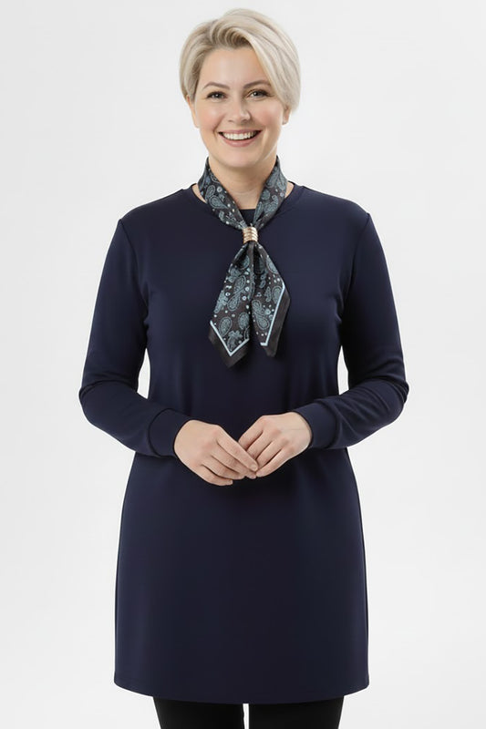 Scarfmode Büyük Beden Fularlı Tunik Lacivert