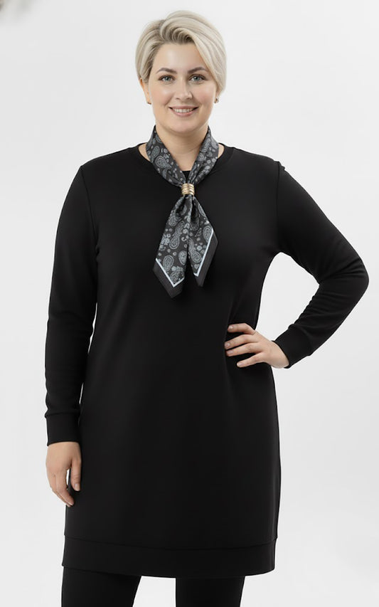 Scarfmode Büyük Beden Fularlı Tunik Siyah