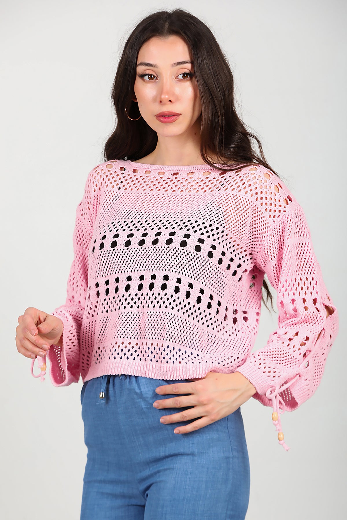 Kadın Kol Bağcıklı Triko Pembe