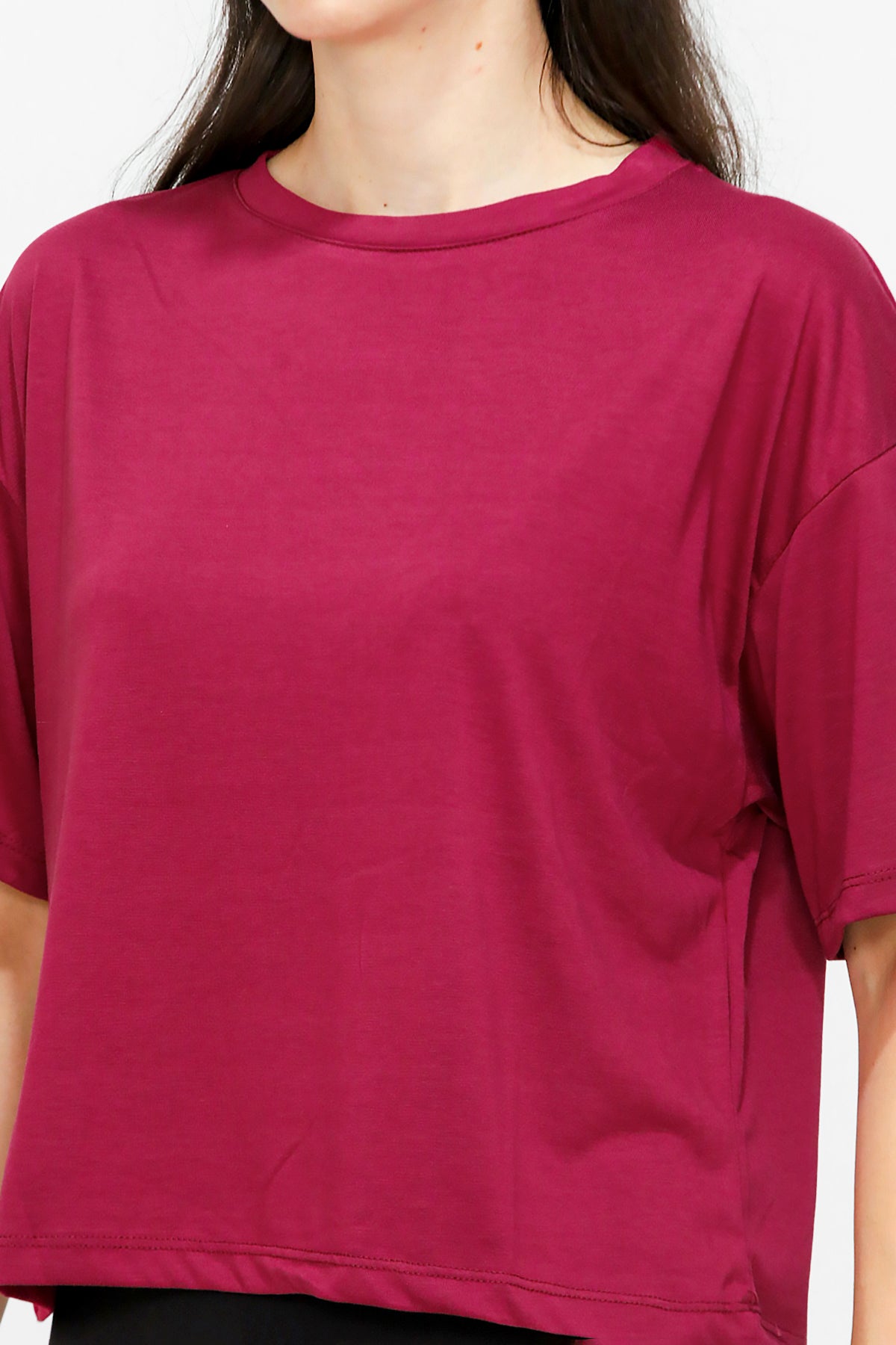 Kadın Bisiklet Yaka Kısa T-shirt Bordo