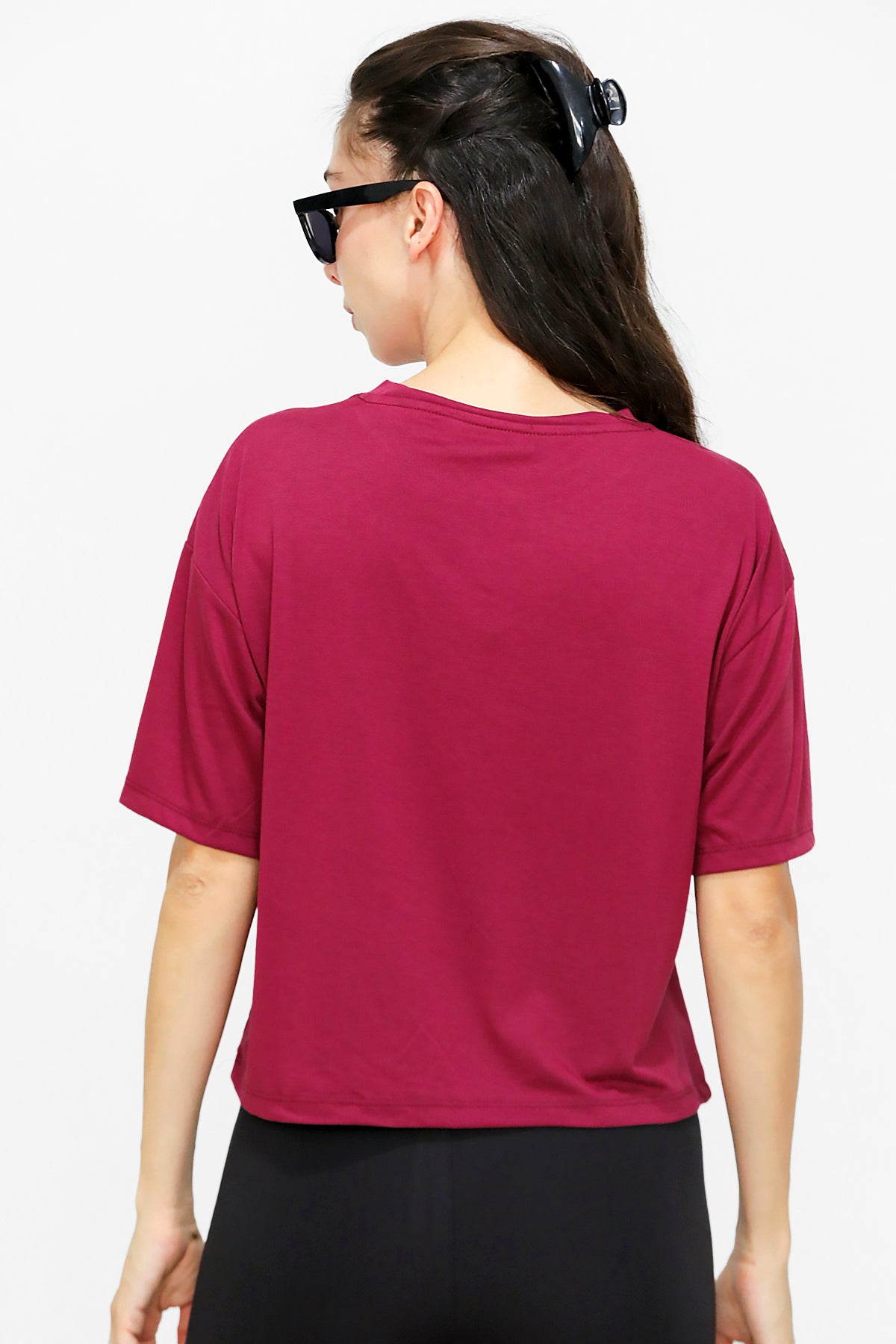 Kadın Bisiklet Yaka Kısa T-shirt Bordo