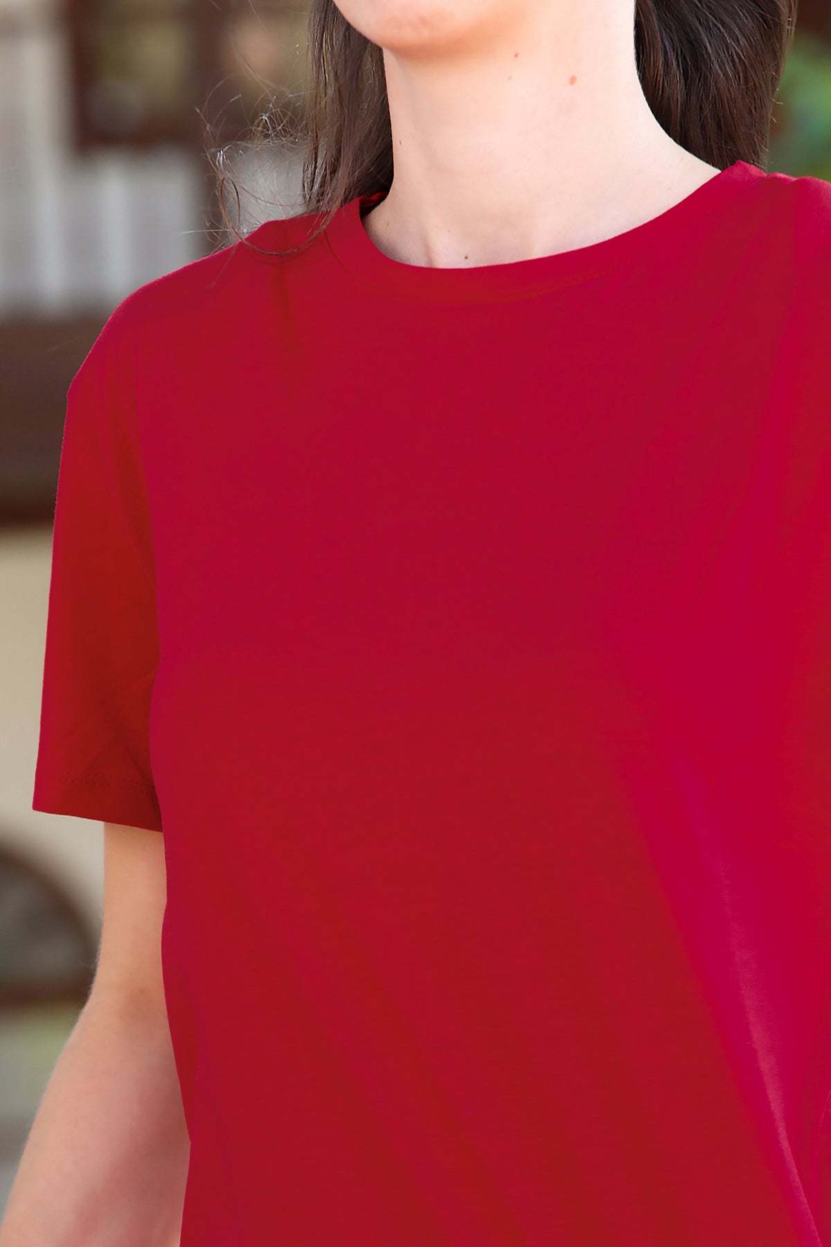 Kadın Bisiklet Yaka T-Shirt Bordo