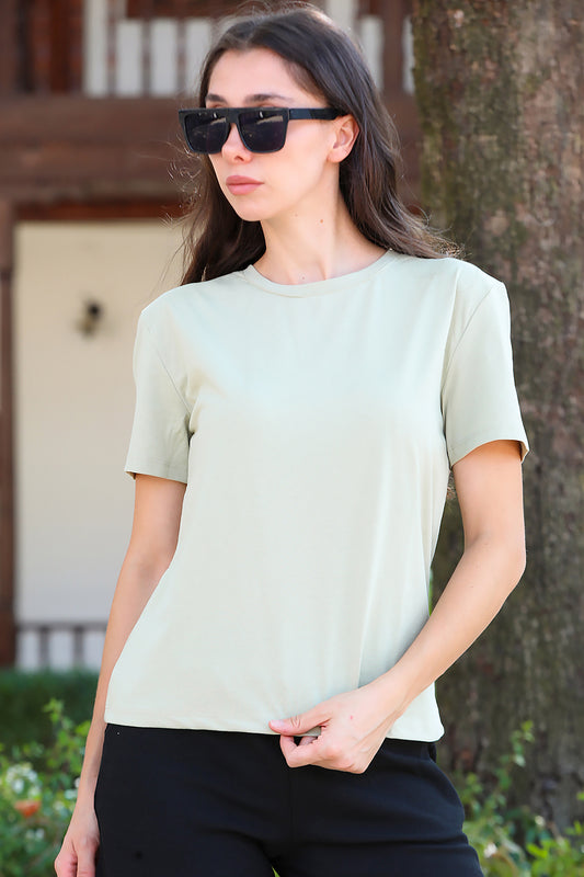 Kadın Bisiklet Yaka T-Shirt Haki