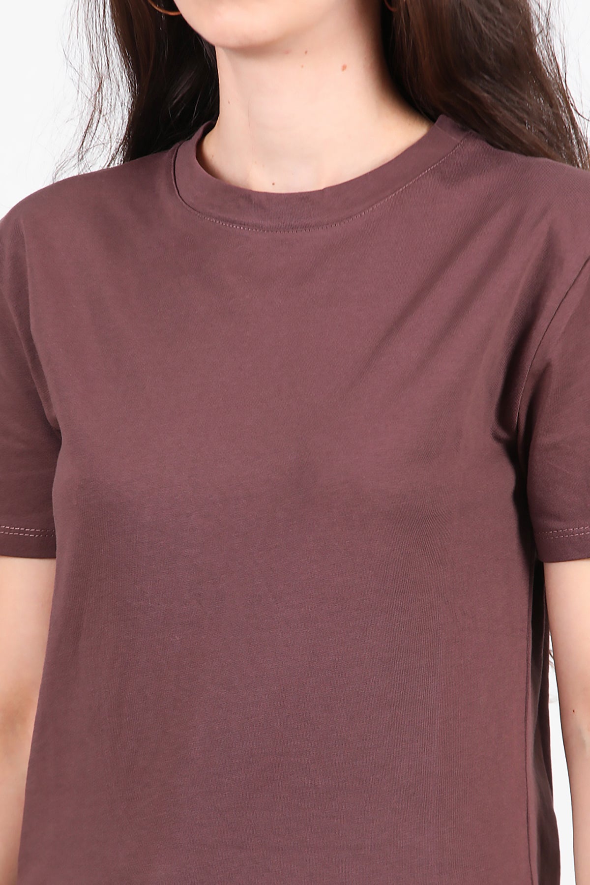 Kadın Bisiklet Yaka T-Shirt Kahverengi