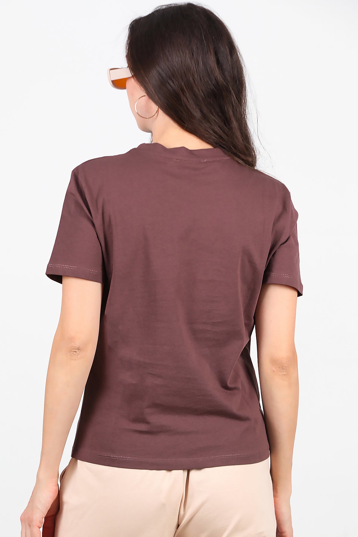 Kadın Bisiklet Yaka T-Shirt Kahverengi