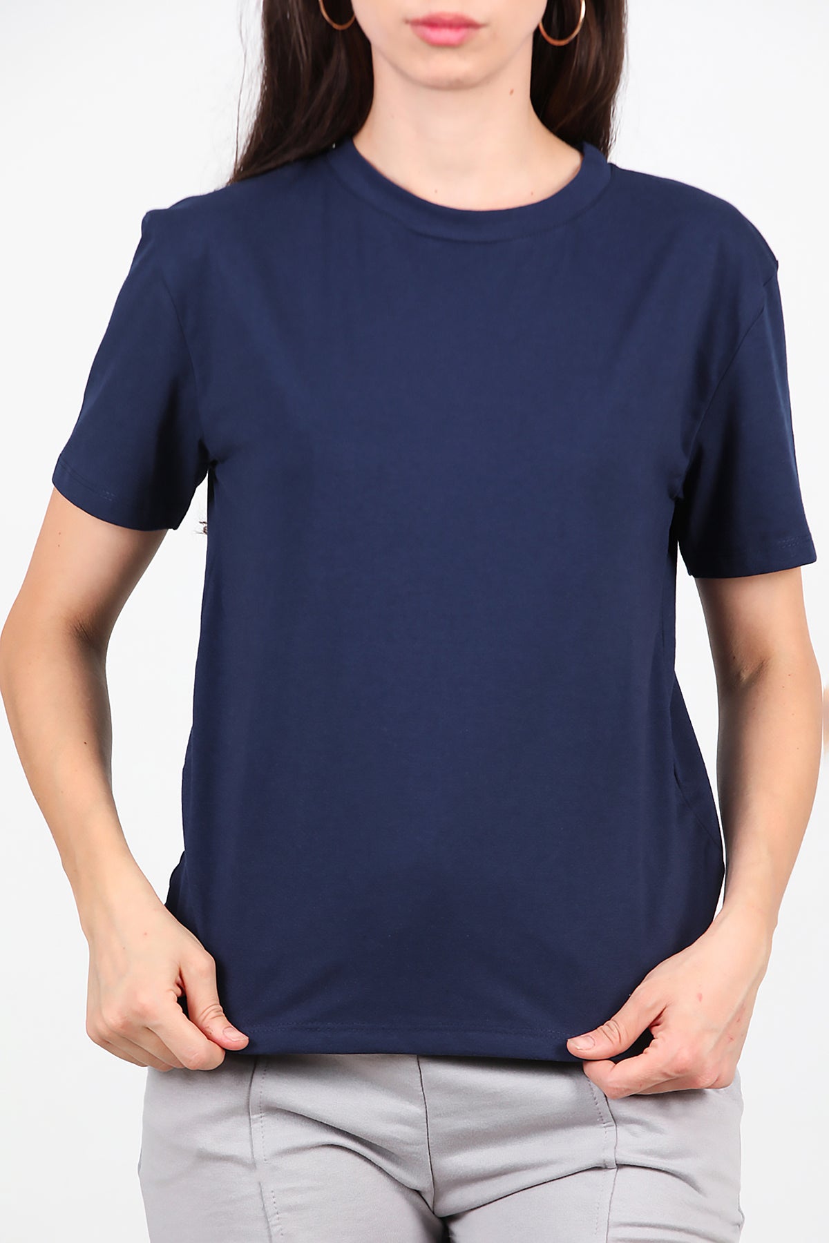 Kadın Bisiklet Yaka T-Shirt Lacivert