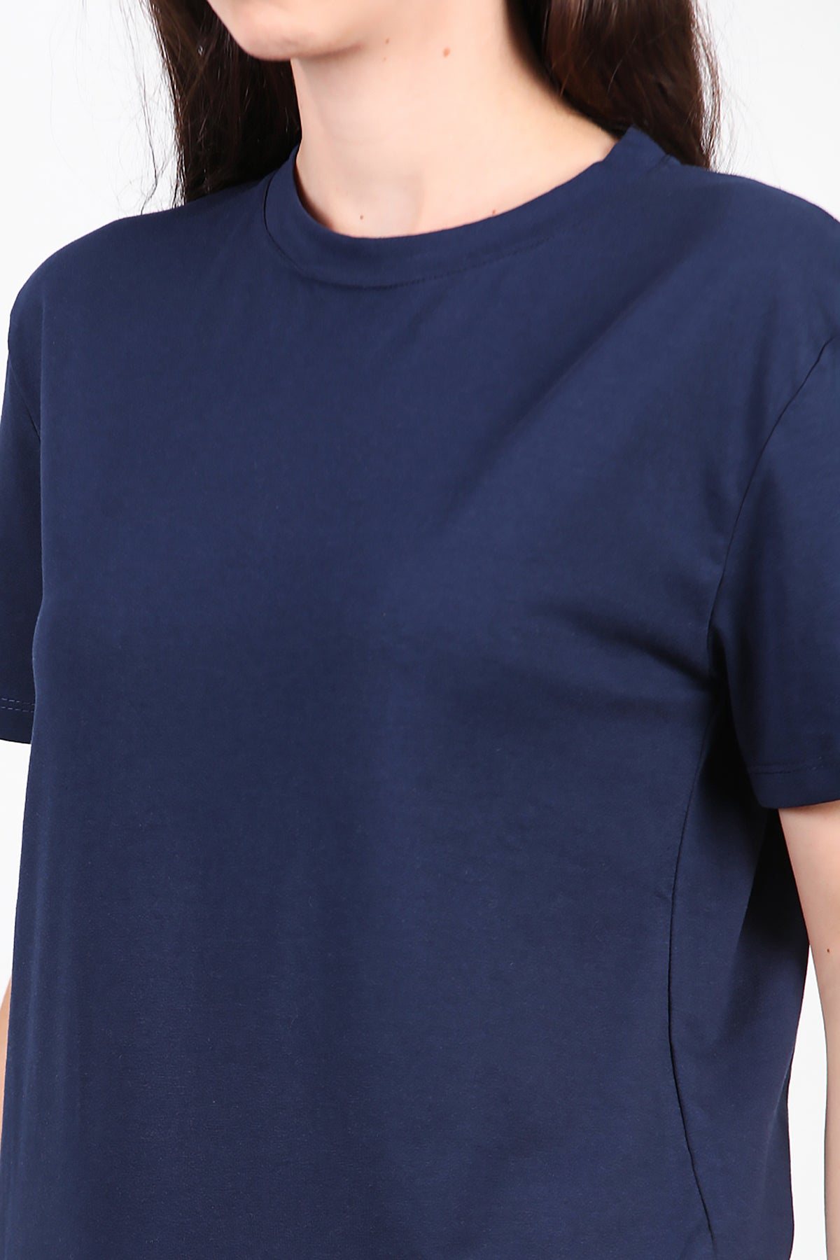 Kadın Bisiklet Yaka T-Shirt Lacivert