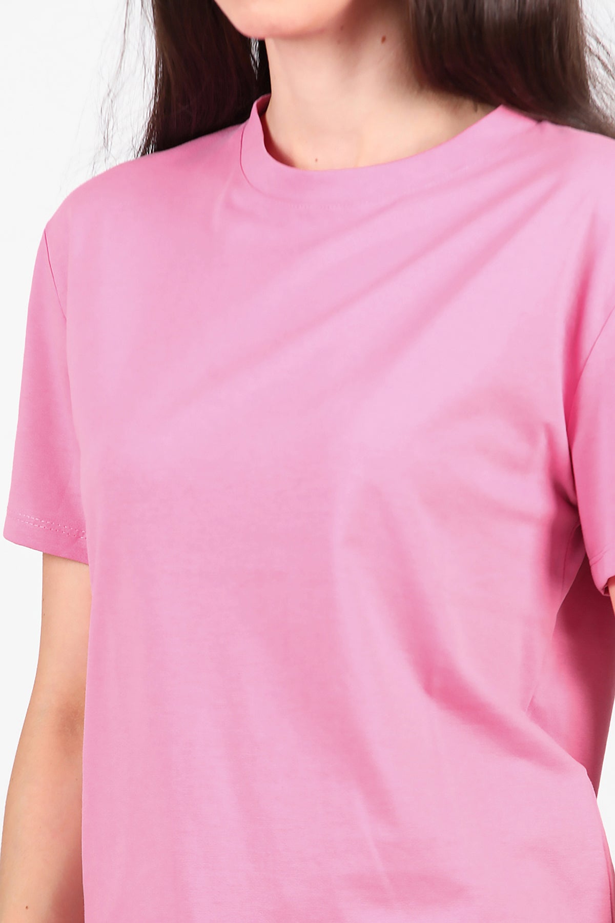 Kadın Bisiklet Yaka T-Shirt Pembe