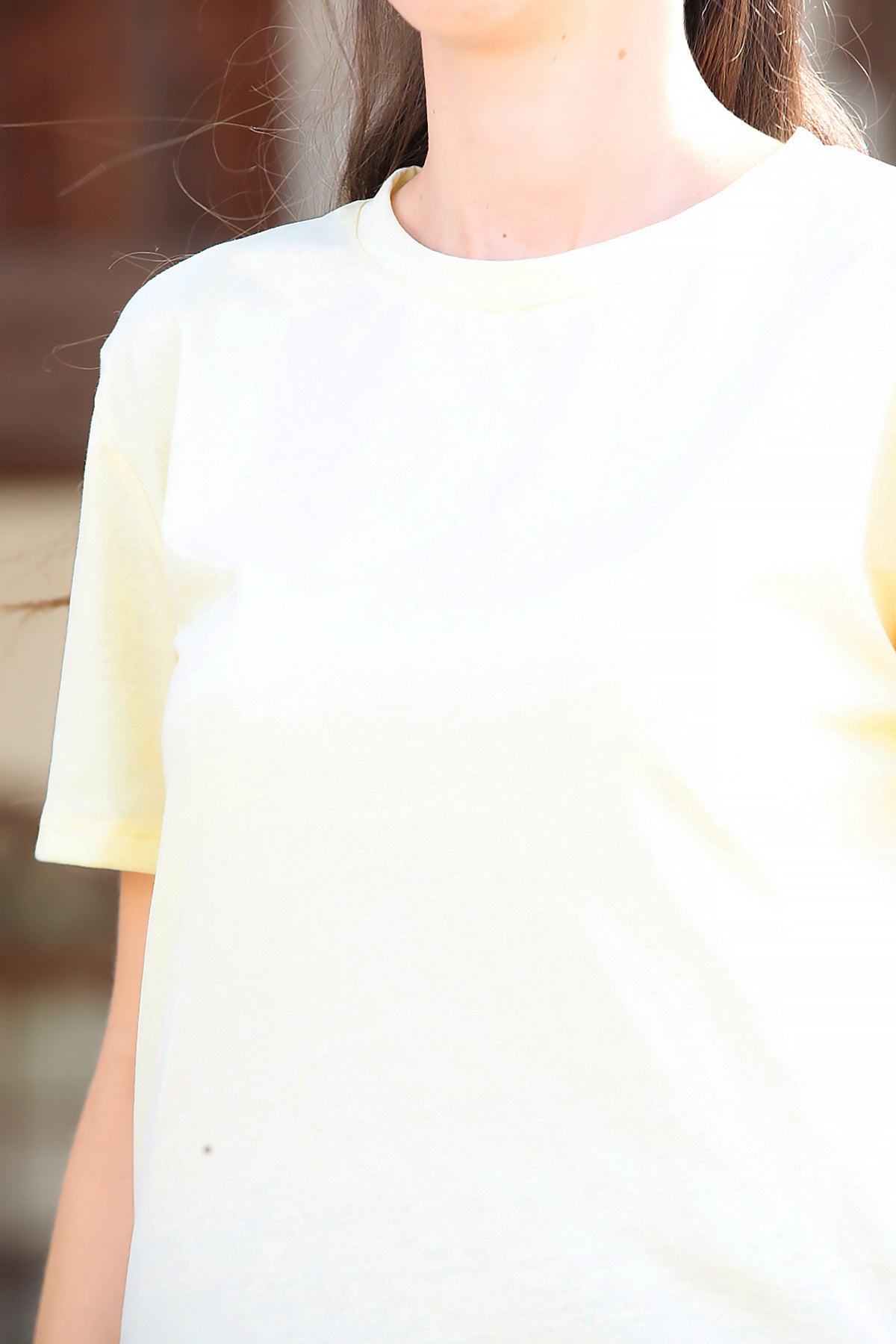 Kadın Bisiklet Yaka T-Shirt Sarı