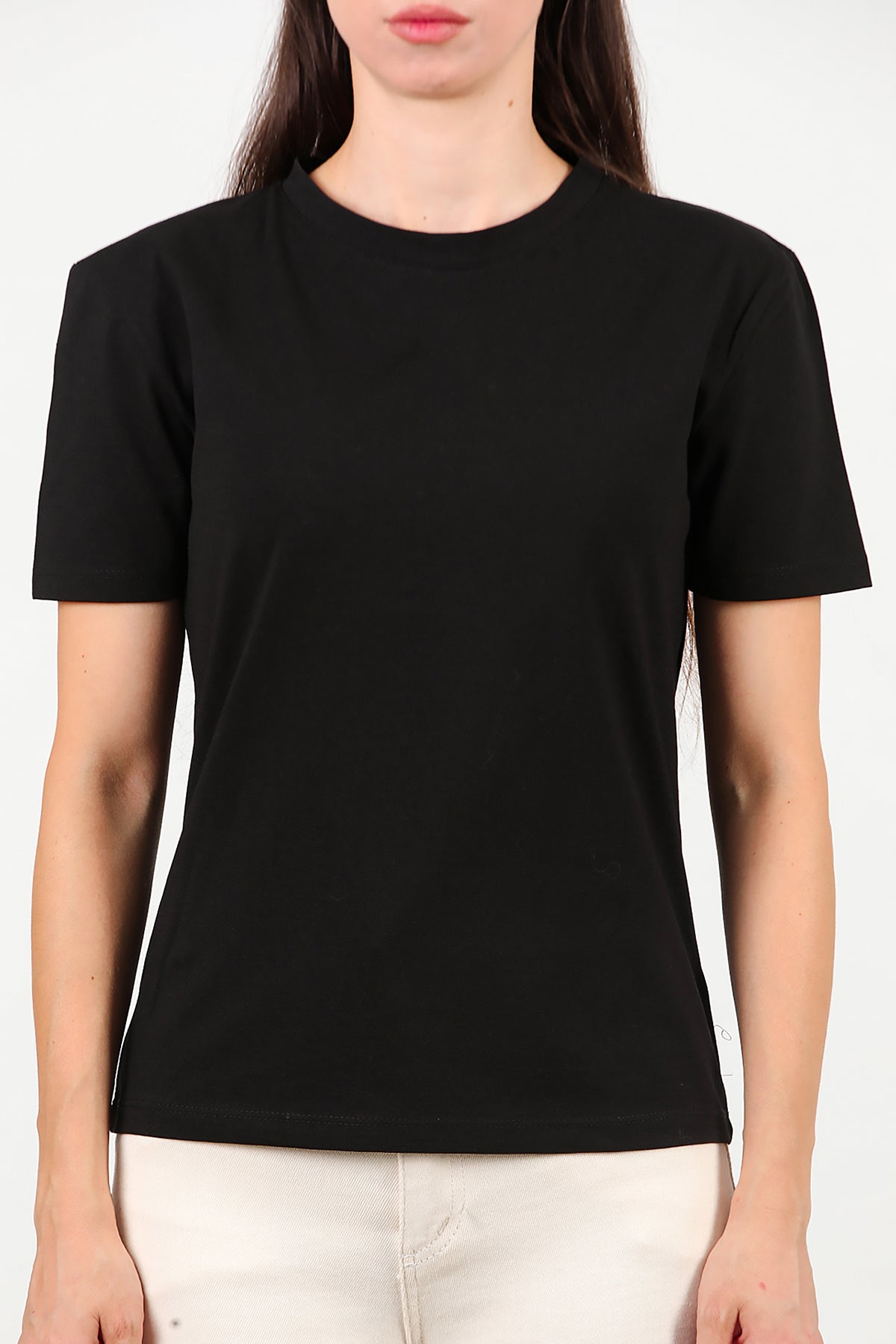 Kadın Bisiklet Yaka T-Shirt Siyah