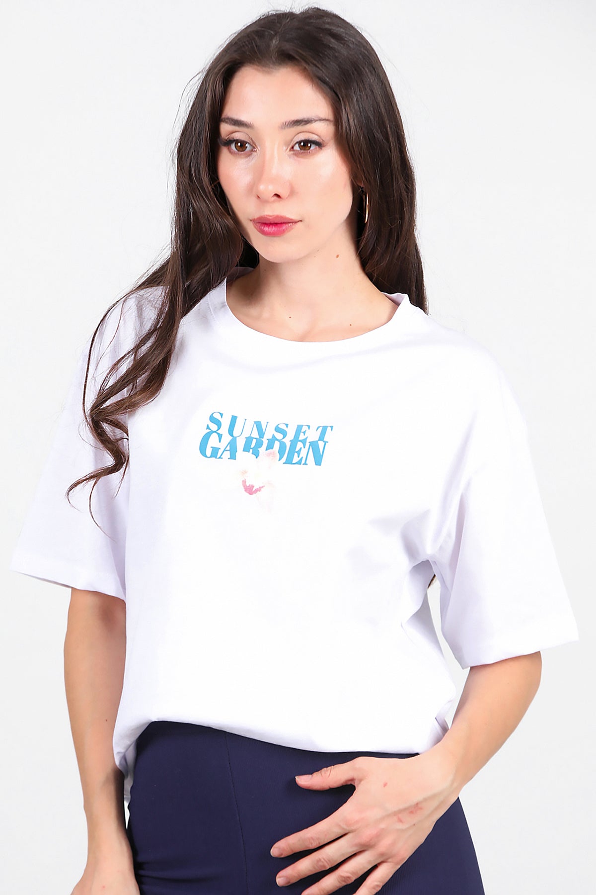 Kadın Baskılı T-Shirt Beyaz