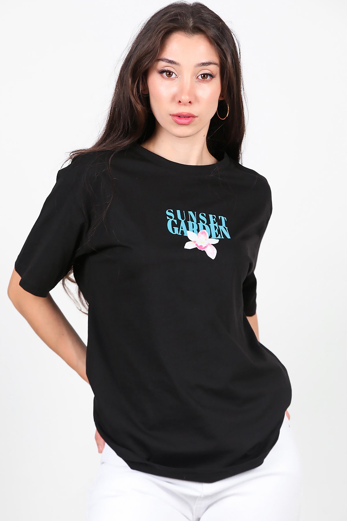 Kadın Baskılı T-Shirt Siyah