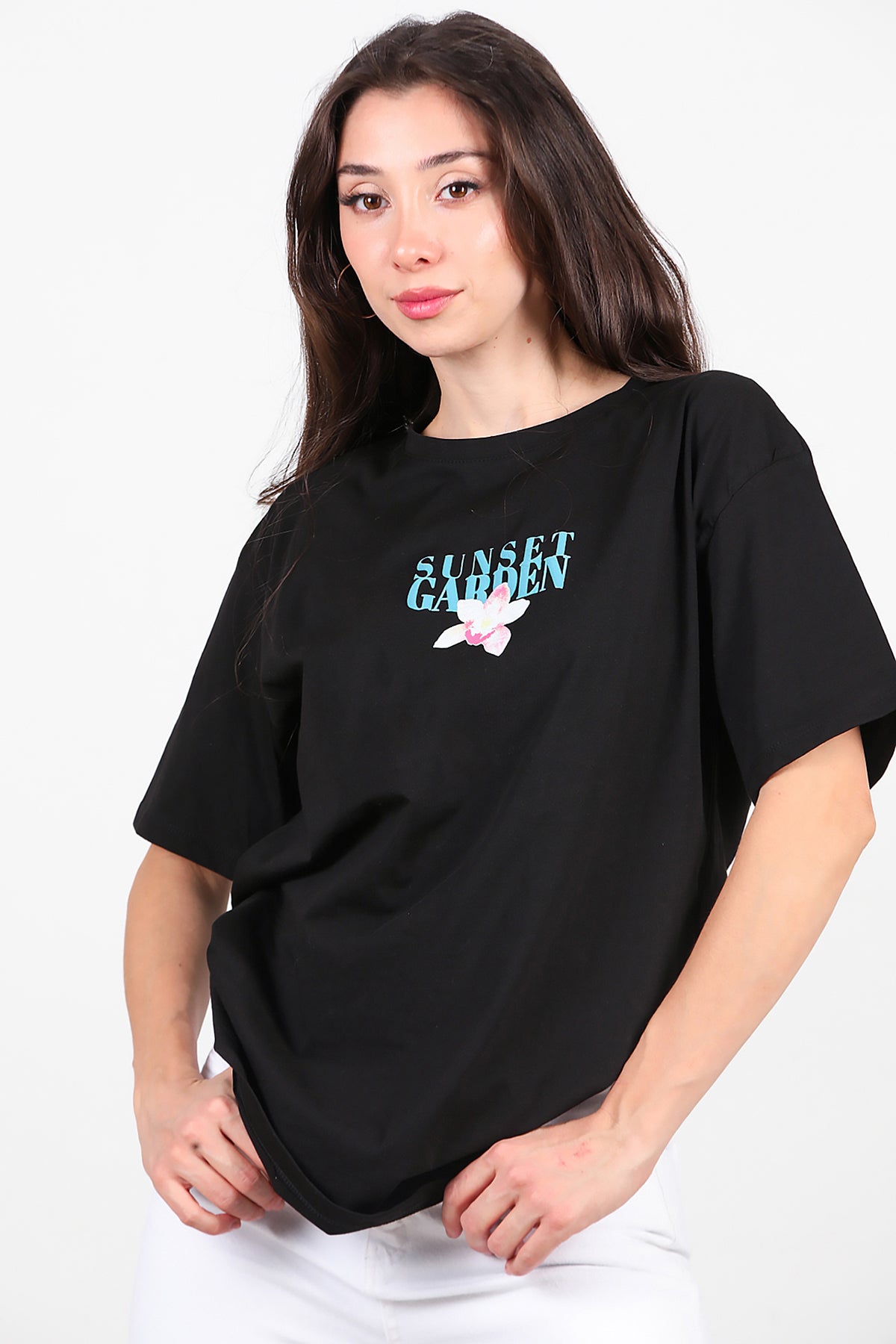 Kadın Baskılı T-Shirt Siyah