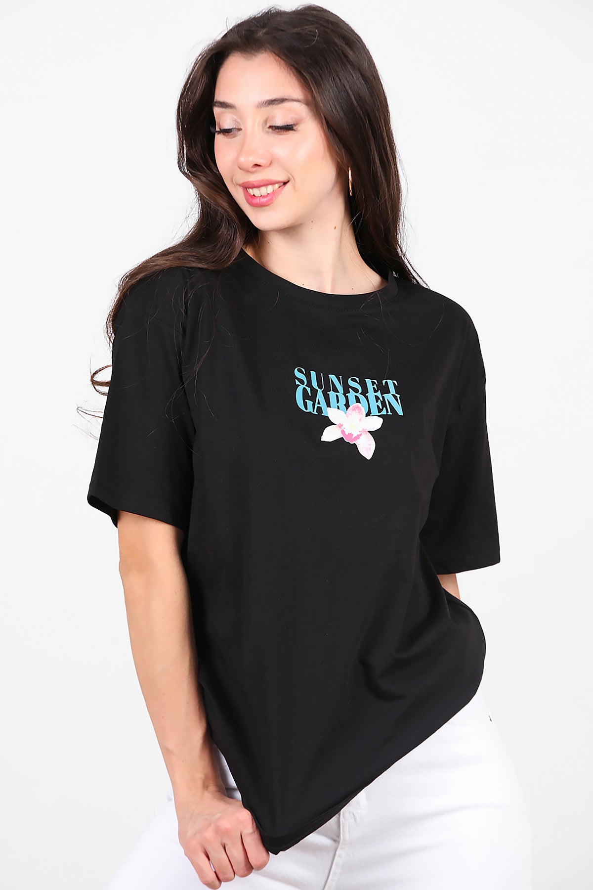 Kadın Baskılı T-Shirt Siyah