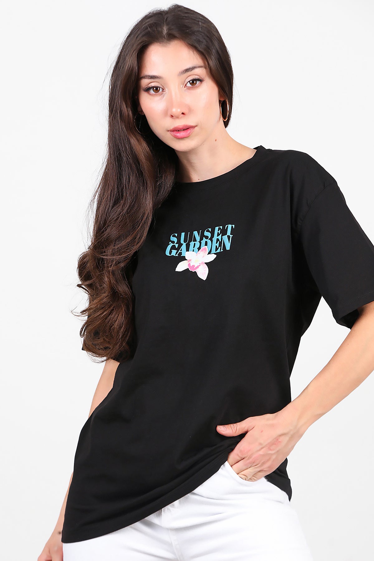 Kadın Baskılı T-Shirt Siyah