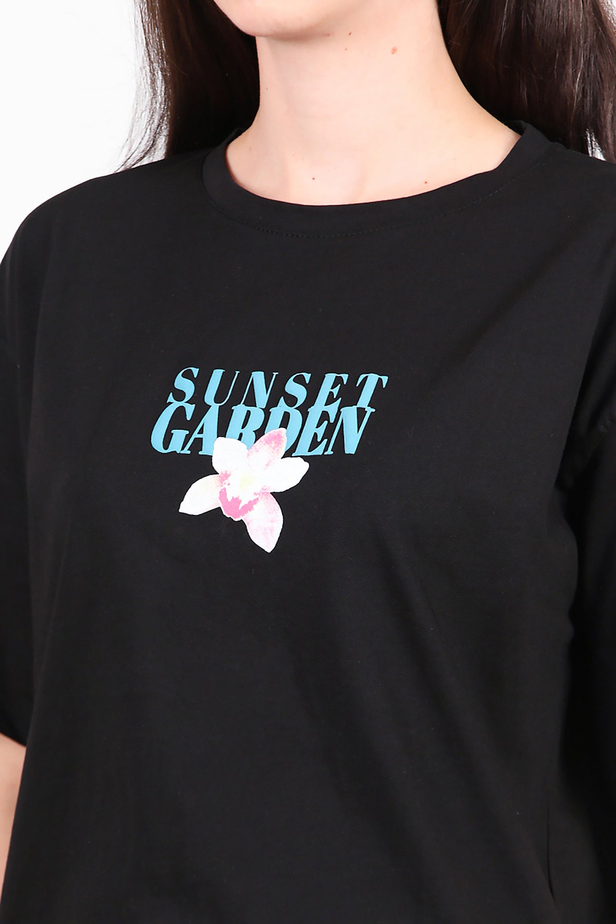 Kadın Baskılı T-Shirt Siyah