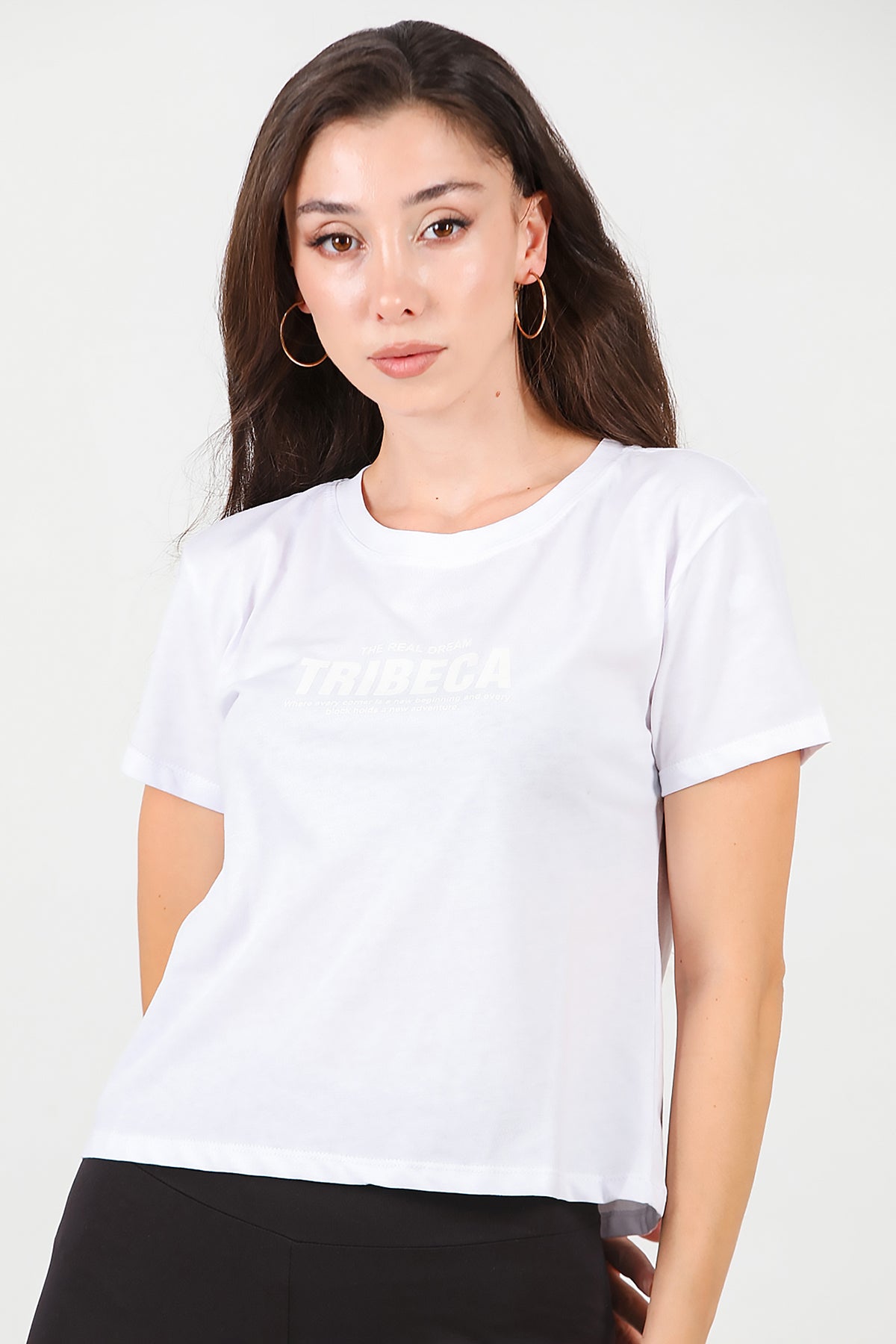 Kadın Ön-arka Baskılı T-Shirt Beyaz