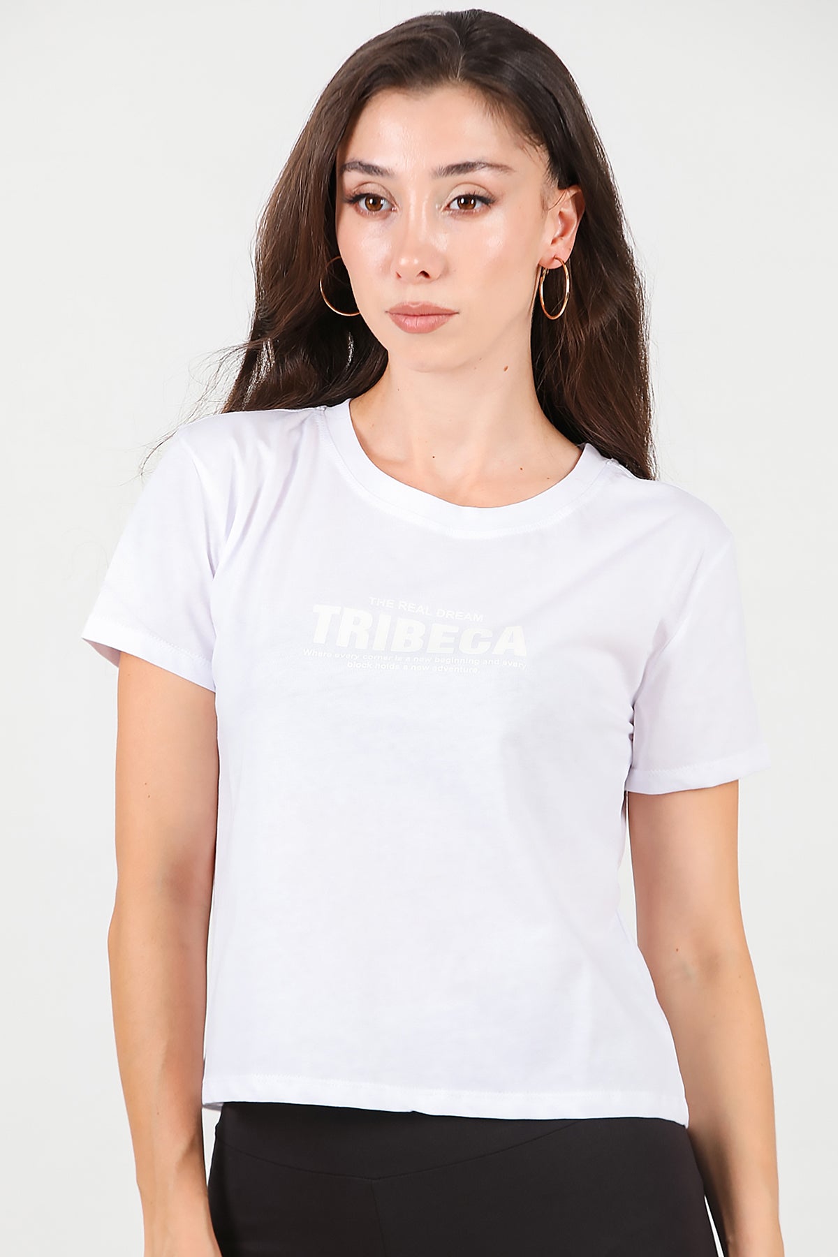 Kadın Ön-arka Baskılı T-Shirt Beyaz