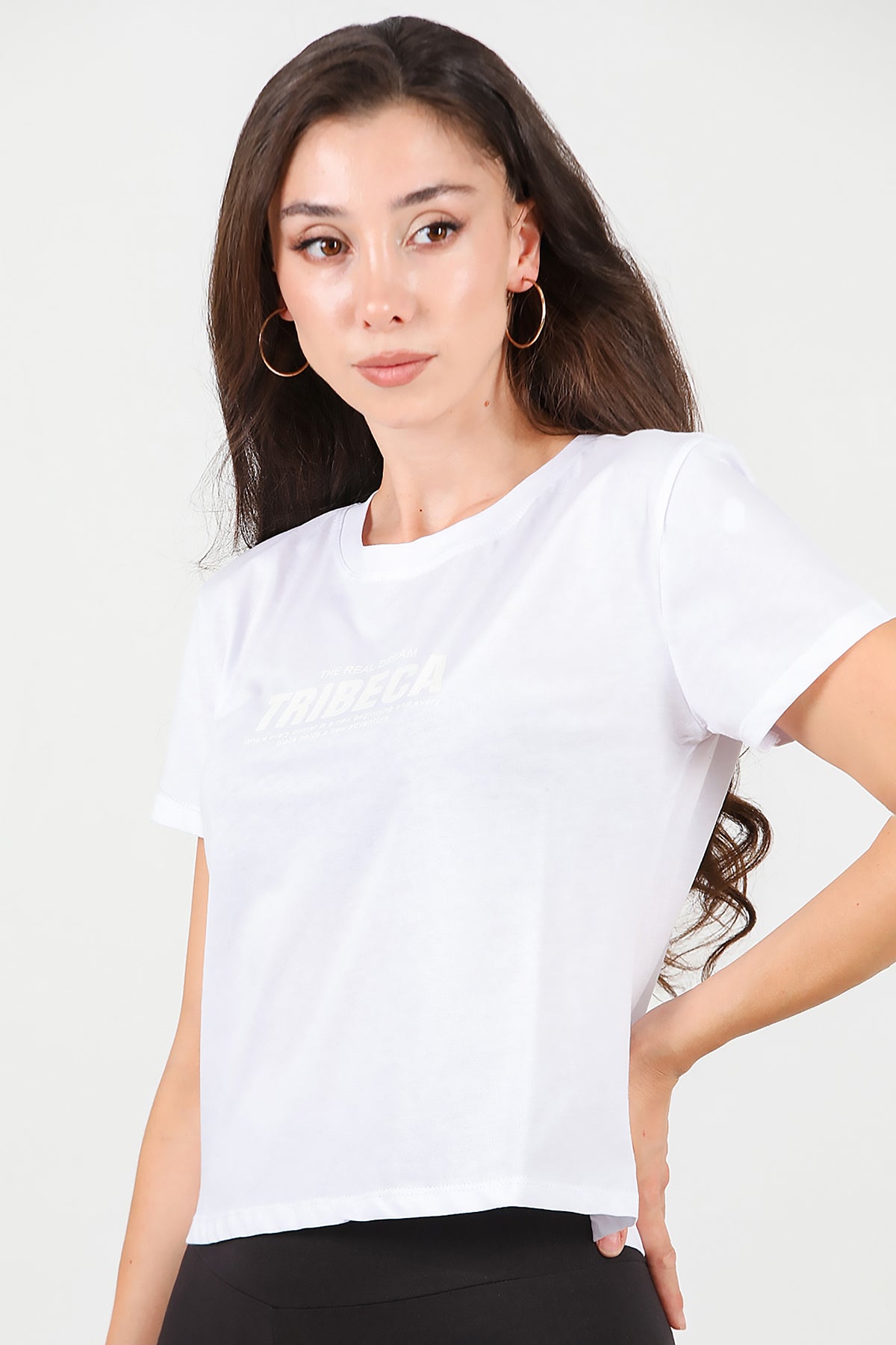 Kadın Ön-arka Baskılı T-Shirt Beyaz