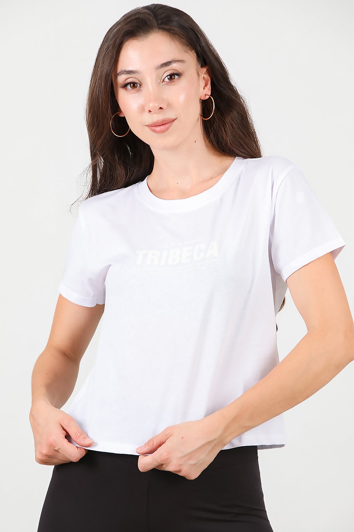 Kadın Ön-arka Baskılı T-Shirt Beyaz