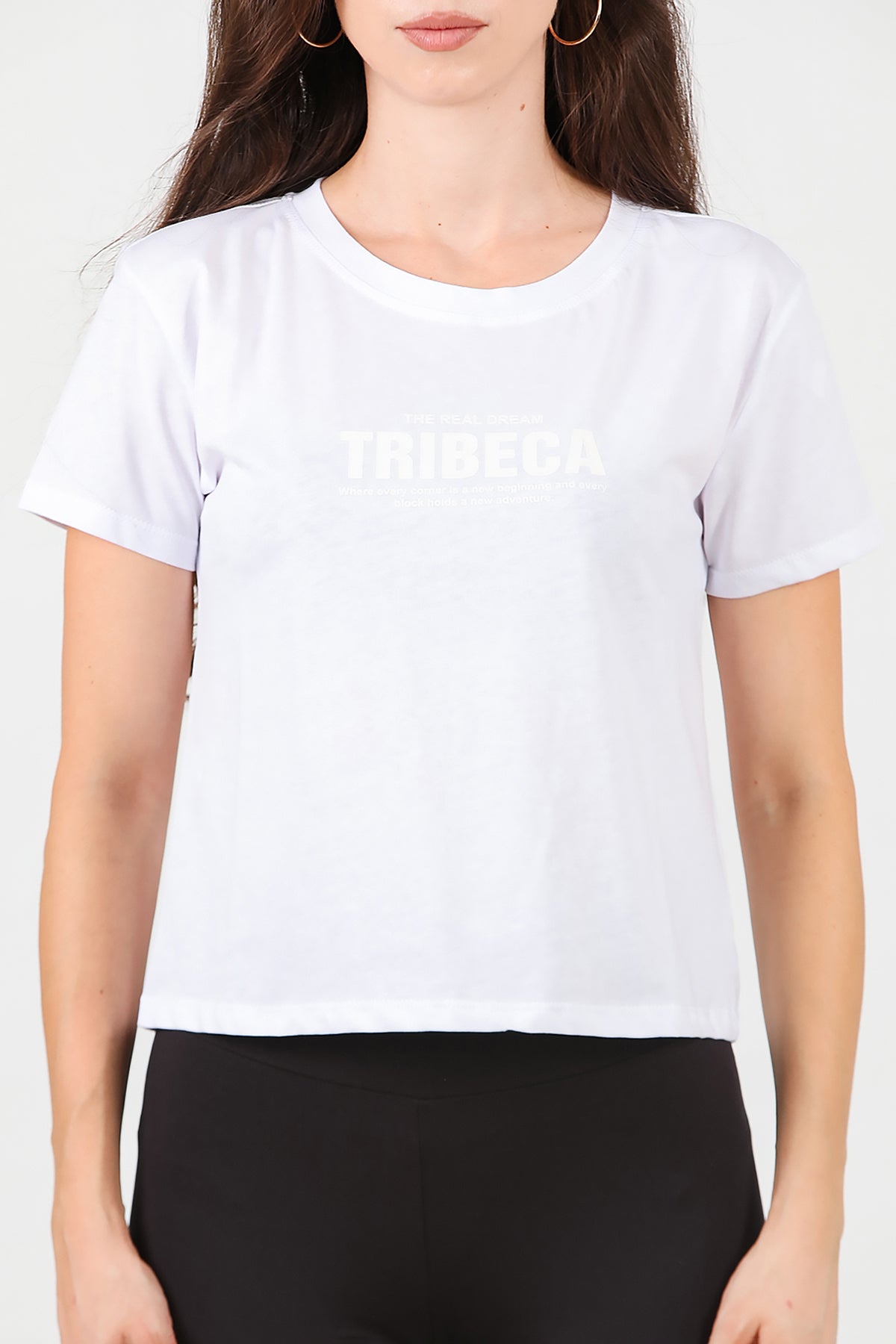 Kadın Ön-arka Baskılı T-Shirt Beyaz