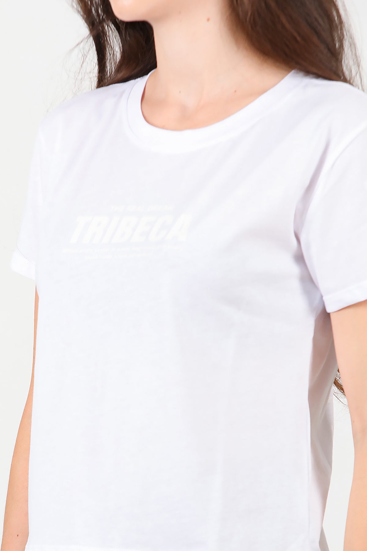 Kadın Ön-arka Baskılı T-Shirt Beyaz