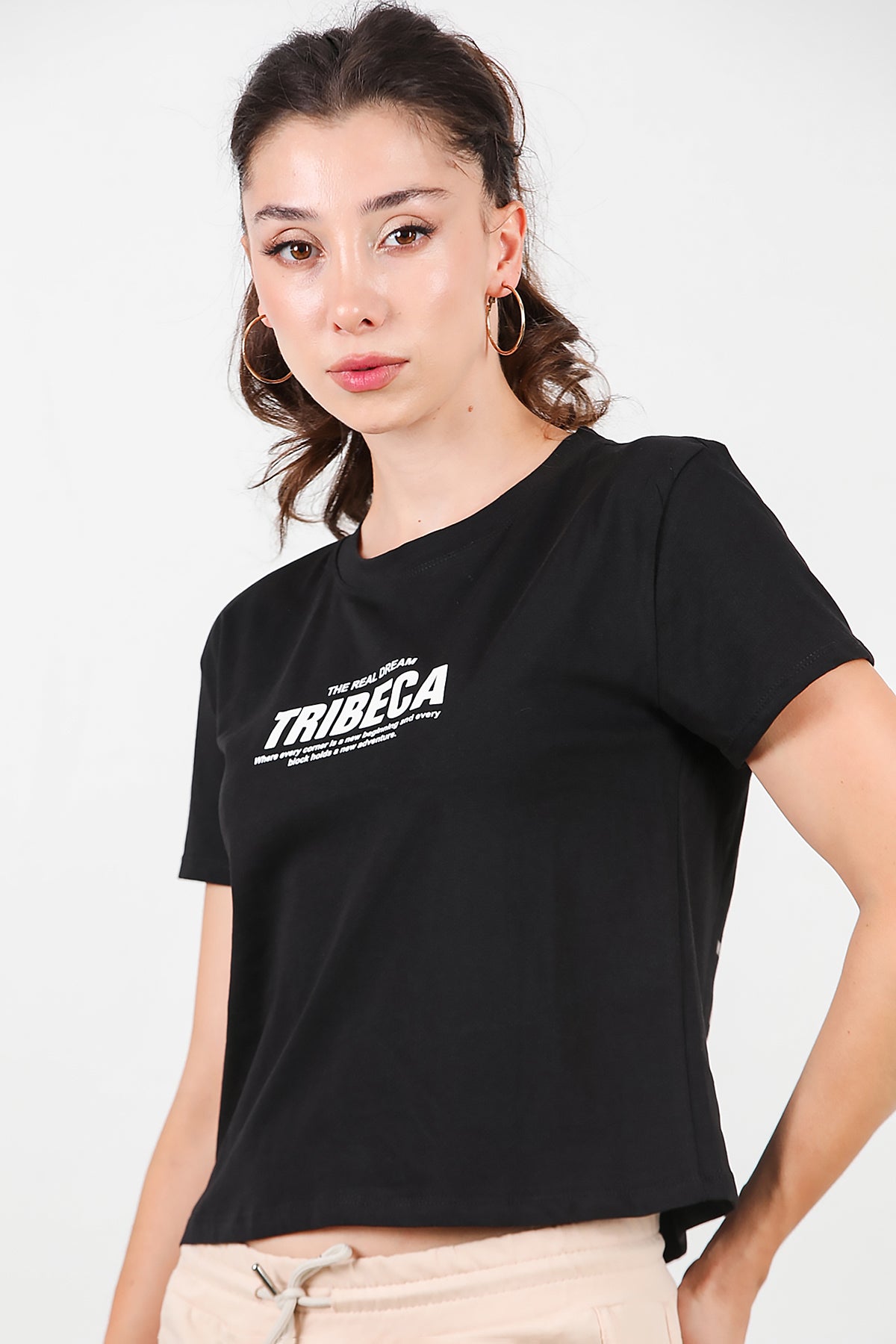Kadın Ön-arka Baskılı T-Shirt Siyah