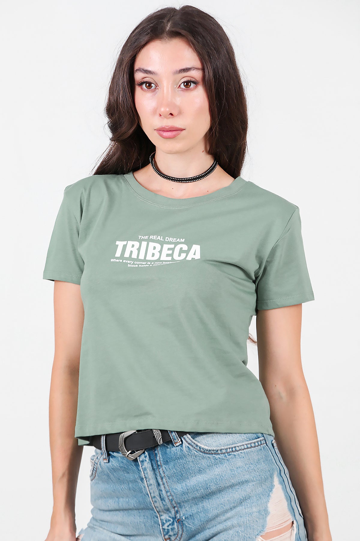 Kadın Ön-arka Baskılı T-Shirt Yeşil
