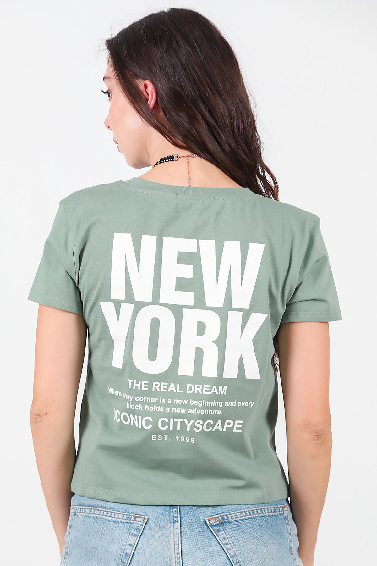 Kadın Ön-arka Baskılı T-Shirt Yeşil